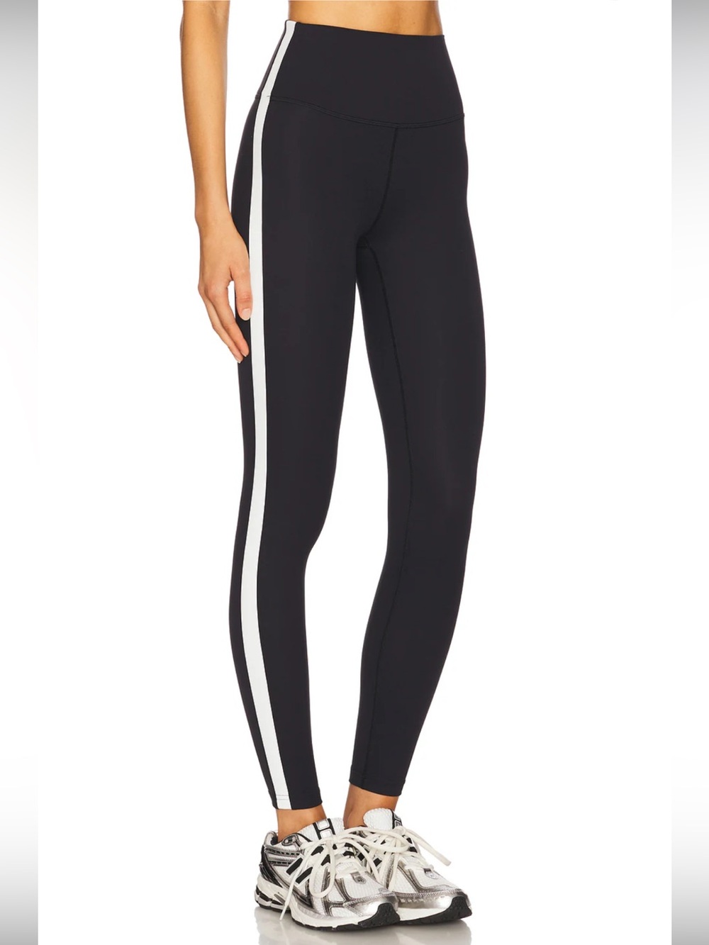 Splits59 Black High-Waist Leggings with White Side Stripe